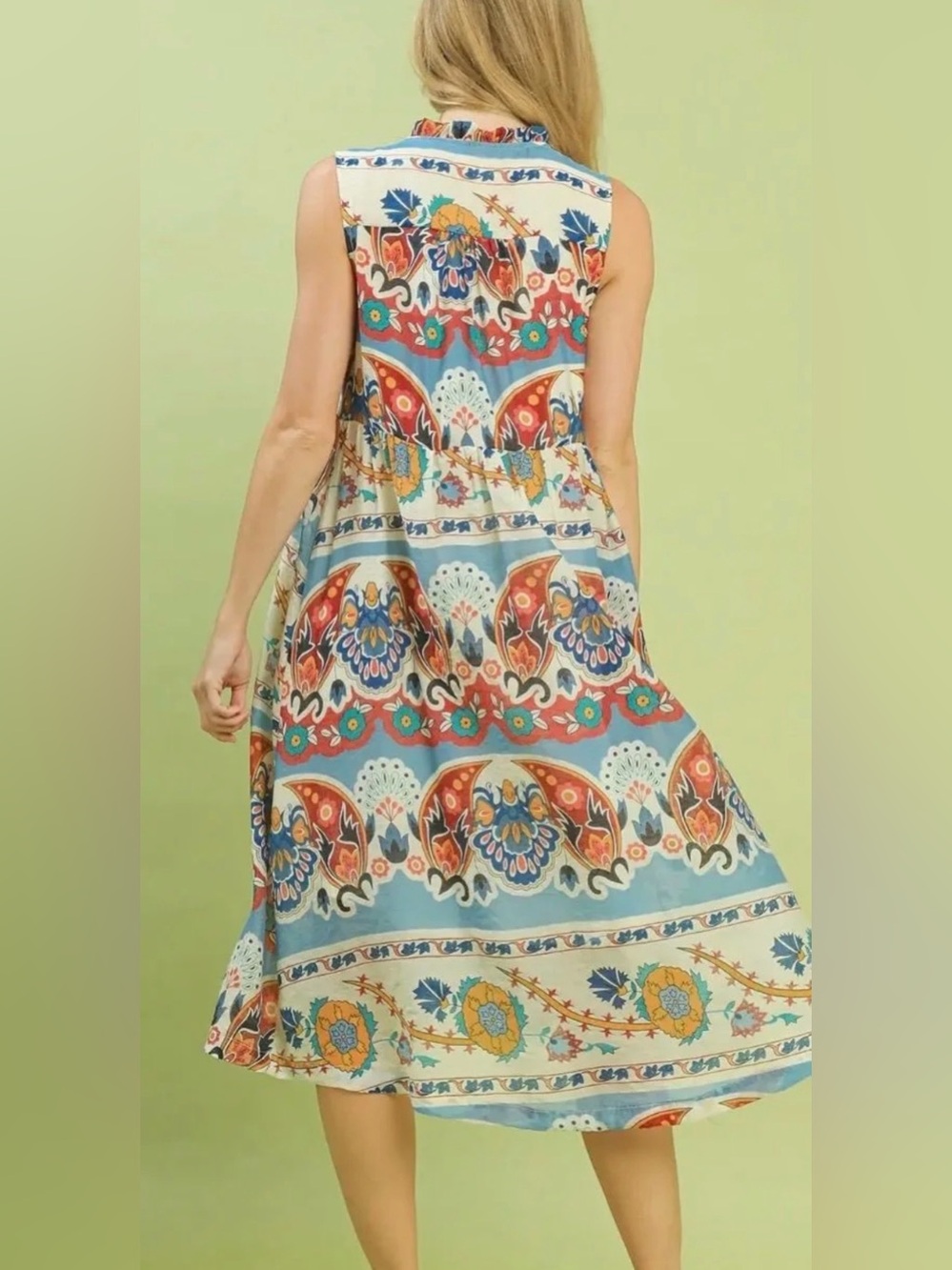 Boho Sleeveless Maxi Dress in Blue, Coral and Yellow - Picture 2 of 5